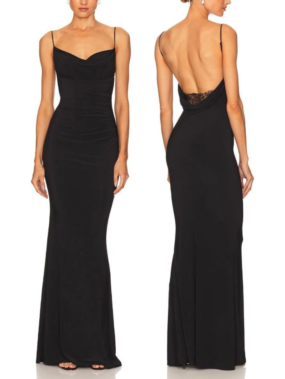 Elegant Drape Neck Lace Backless Maxi Dress | Spaghetti Straps Mermaid Gown